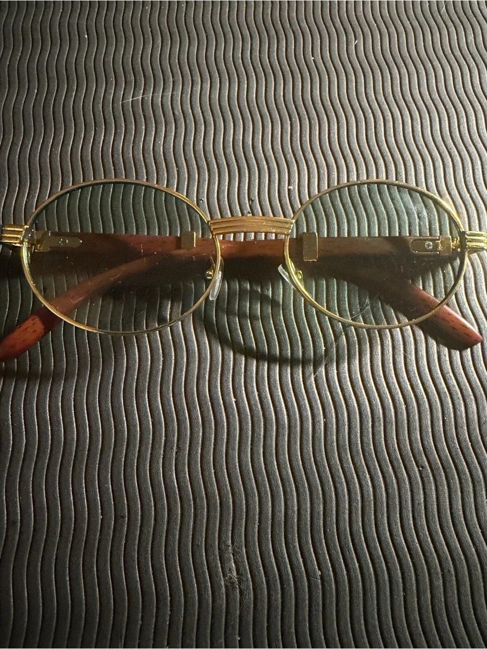 Gold Round Metal Frame Sunglasses with Brown Temples new w/ case